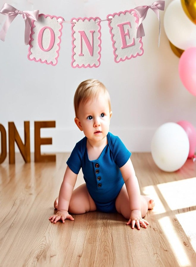 Moonlik One High Chair Banner Girls - Pink Bow 1st Birthday Banner Girl Fairy First Birthday Party Decorations Non-Toxic Fabric with Double Satin Bows - Image 5